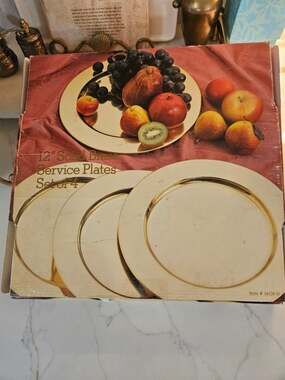 Vintage 12" Solid Brass Service Plates Set of 4